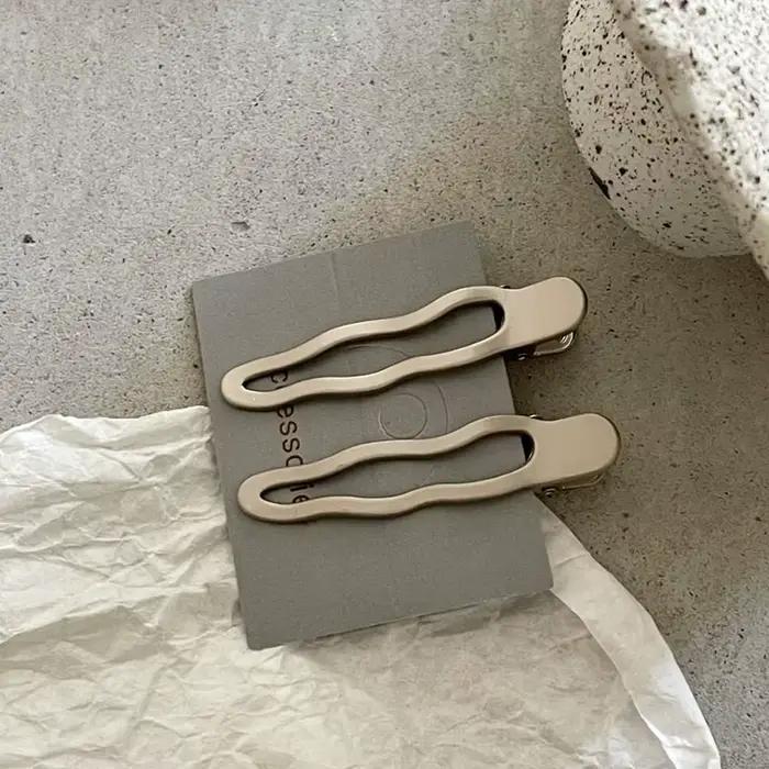 Pince à cheveux en métal argenté, 2 pièces, ligne ondulée, avec alliage creux géométrique, pinces à