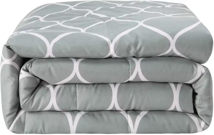 Parure de lit double en polyester gris, géométrique, couette, 2 pièces