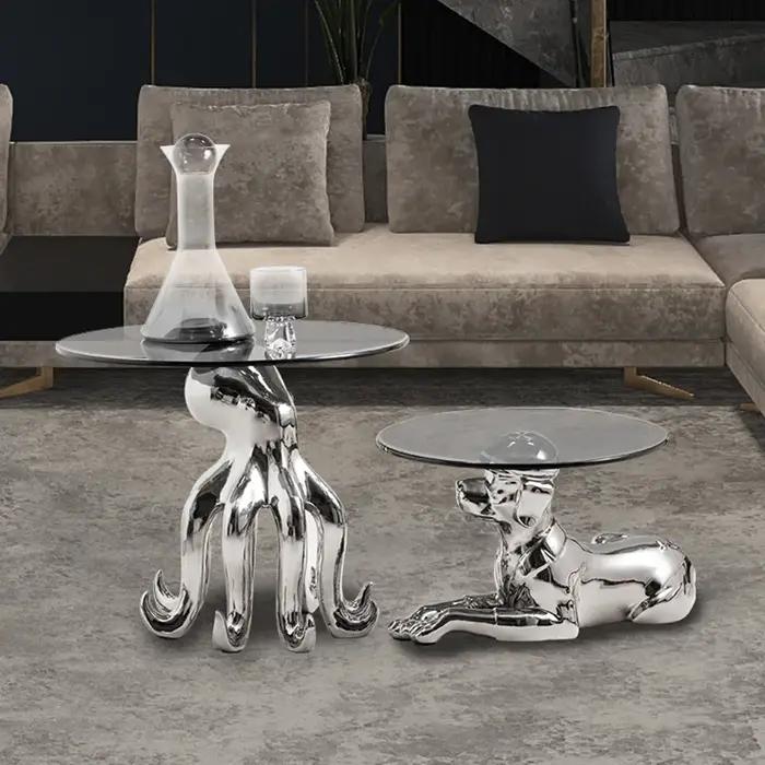 Table Basse Créative en Verre au Design Lumineux de Luxe, Pieuvre, Gorille, Salon, Table d'Appoint d