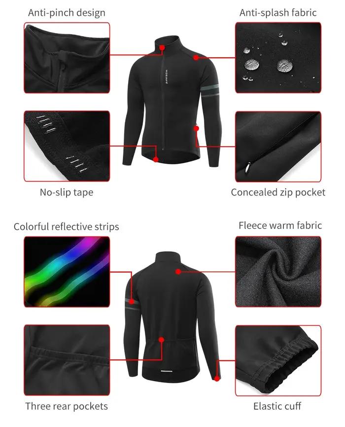 WOSAWE hommes thermique hiver cyclisme veste doublure polaire à manches longues Jersey coupe-vent co