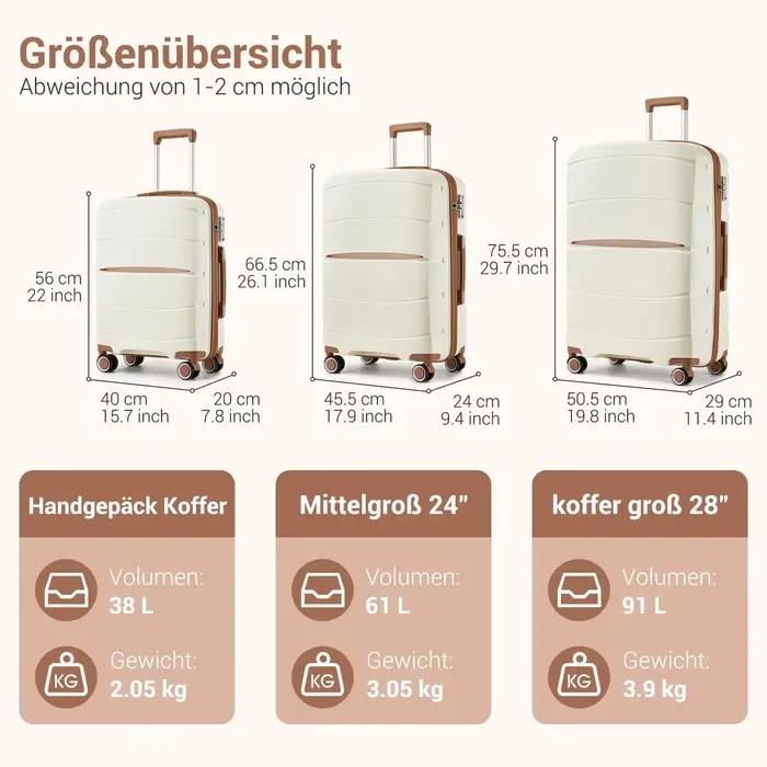 S/M/L KONO valise à main légère en polypropylène 4 roues Spinner chariot rigide et serrure TSA