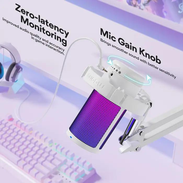 Microphone USB Gamerwave DGM20S, micro gaming, micro à condensateur, micro RGB, micro avec réduction