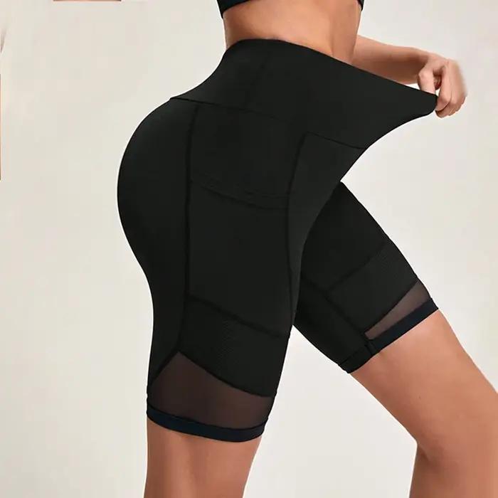 Short de yoga femme maille taille haute avec poches entraînement fitness confortable TUNIControl