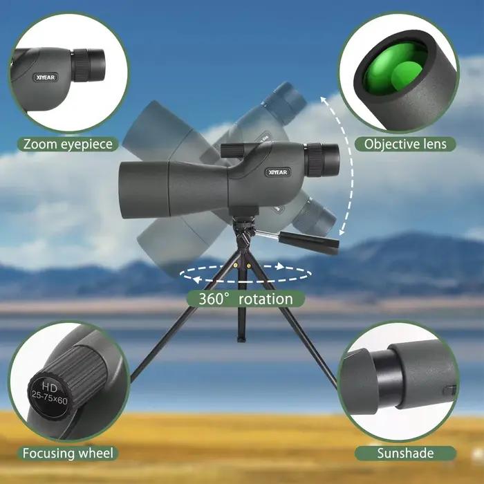 Télescope 25-75x60, Zoom puissant monoculaire FMC BAK4, étanche pour l'observation des oiseaux, pris