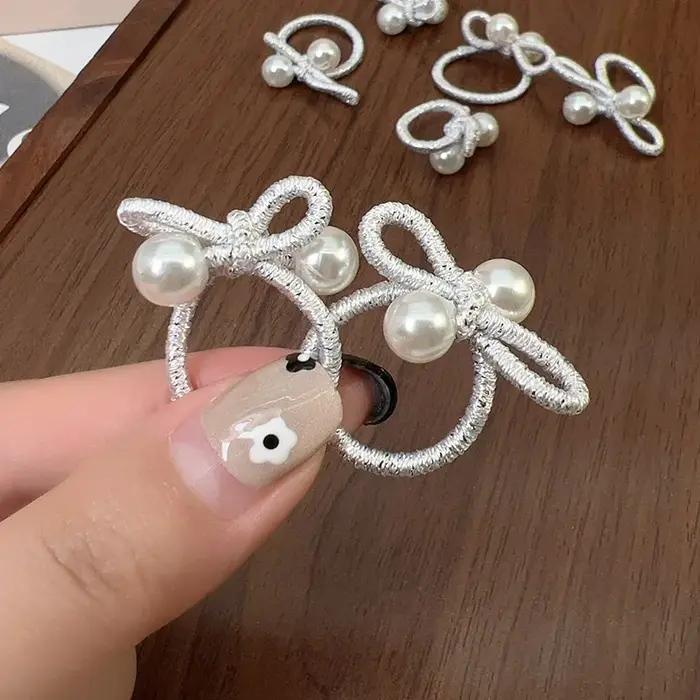 10 pièces enfants tressé élastique coréen argent perle arc bandeau sans endommager les cheveux petit