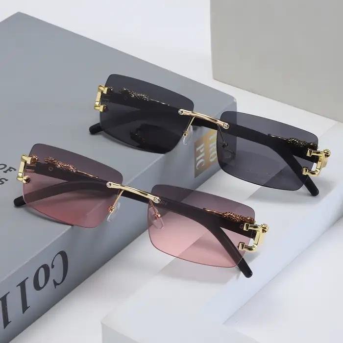 Lunettes de soleil rectangulaires sans monture pour hommes et femmes, à la mode, personnalisées, pou