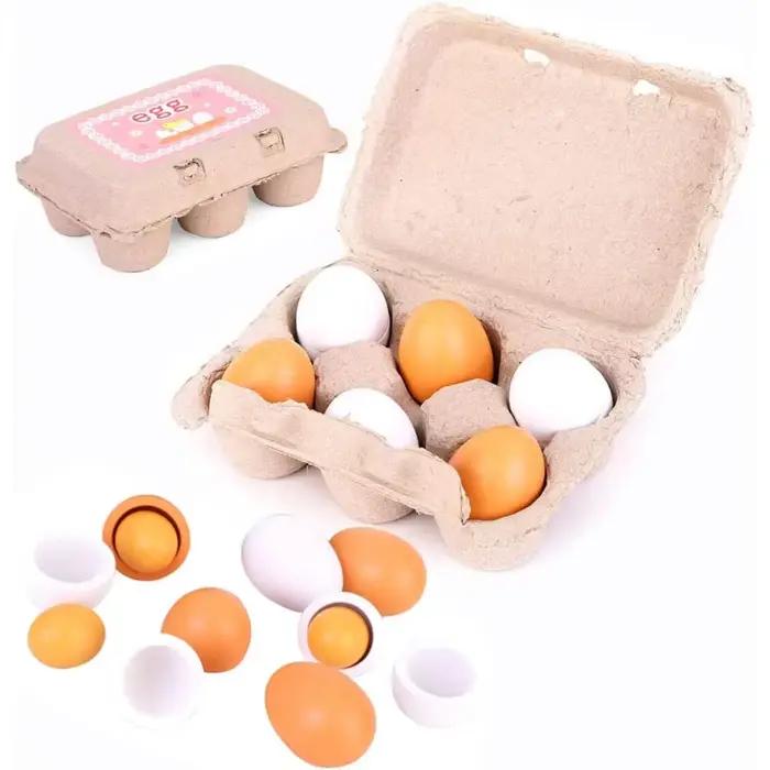 6 pièces oeufs en bois jouet oeuf cuisine jouets enfants jouer nourriture cuisine semblant jouer ens