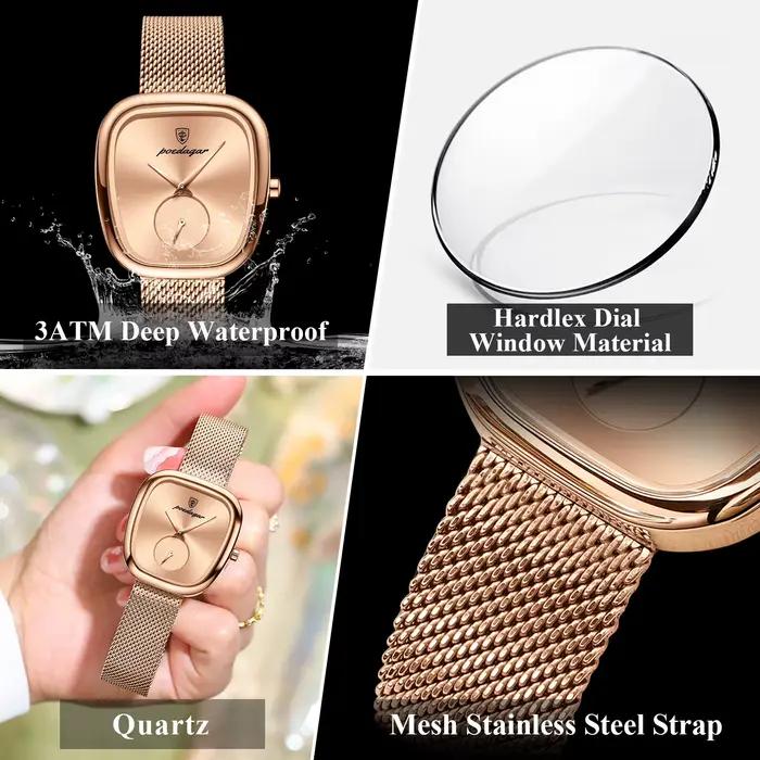 POEDAGAR marque de luxe femme montre étanche en acier inoxydable maille femmes montres mode élégant