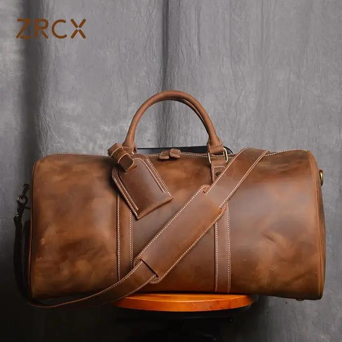 ZRCX – sac à main Vintage pour hommes, sac de voyage en cuir Geunine, grande capacité, messager à ba