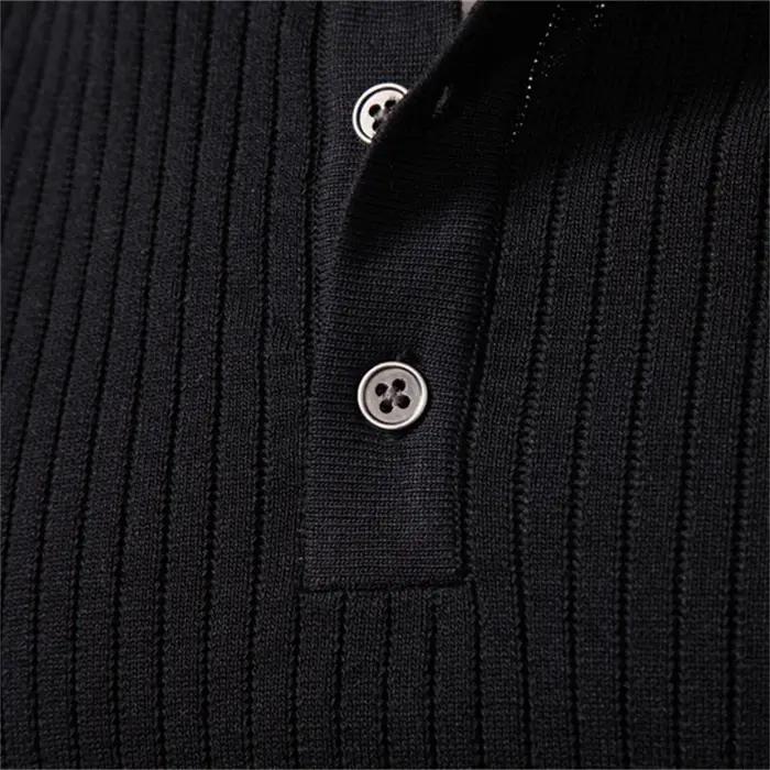 AIOPESON bouton patte Polo hommes côtelé rayure à manches longues coupe contemporaine minimaliste au