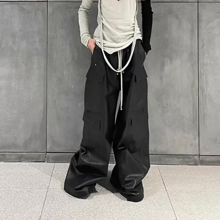 Pantalon en cuir PU mat Style RO pour hommes, pantalon Cargo Baggy à jambes larges avec cordon de se