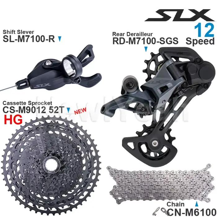 Groupe de vitesses SHIMANO SLX M7100 1x12 - Levier dérailleur arrière chaîne CN-M6100 cassette 11-50T/52T