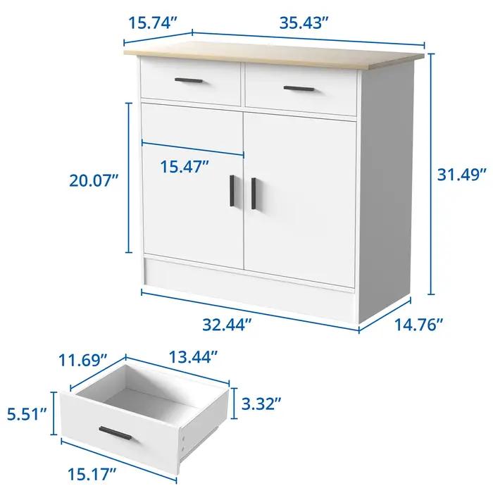 Armoire de rangement de planche avec portes, tiroirs de proximité et étagère flexible, buffet de tab