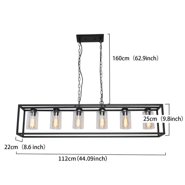 Lustres rectangulaires avec abat-jour en verre, luminaires de salle à manger, îlot de cuisine, lampe