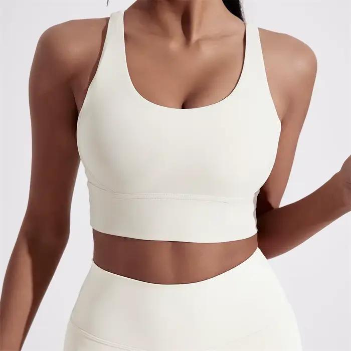 Couleur unie femmes dos croisé sous-vêtements de Fitness doux Fitness Sport soutien-gorge haut gymna