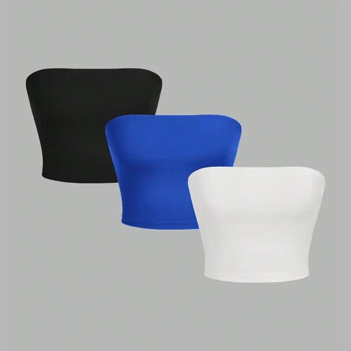 3 gilet sans bretelles pour femmes, haut court sans manches, bouche plate, nombril enveloppé sur la