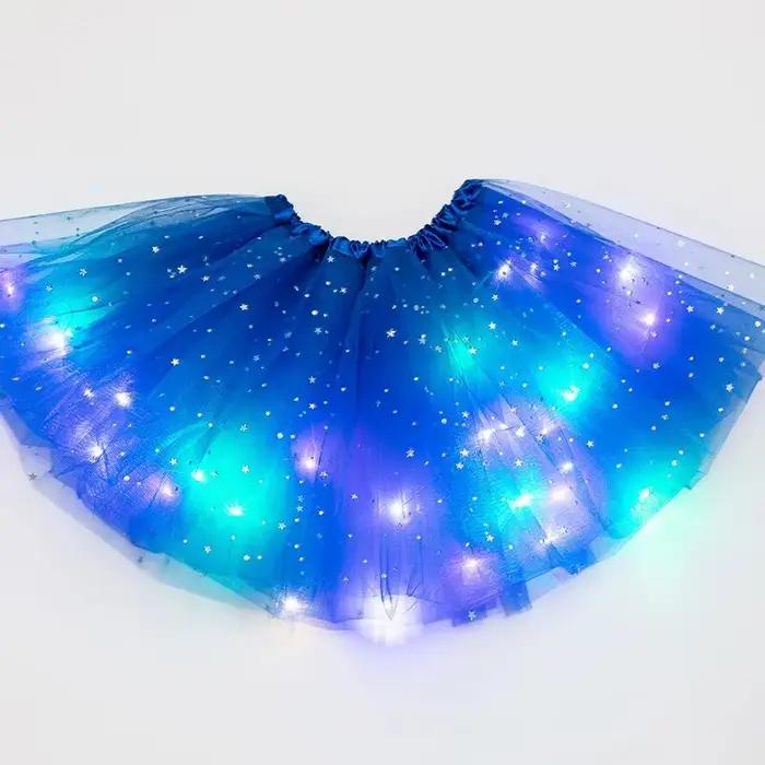 LED lumière brillante femmes Tulle étoile jupe courte Tutu Mini jupe adulte fantaisie Ballet Dancewe