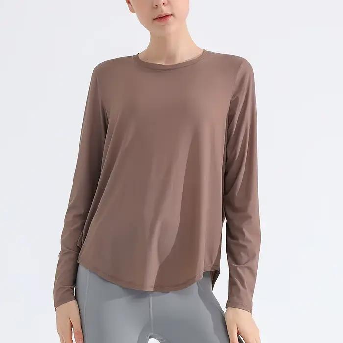 T-shirt de sport à manches longues pour femme, haut en maille respirante PVD, pour la course, le yog