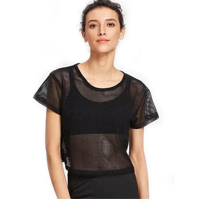 Chemise de Yoga en maille pour femmes, haut de Sport, T-Shirt à manches courtes, chemisier, Cover-Up