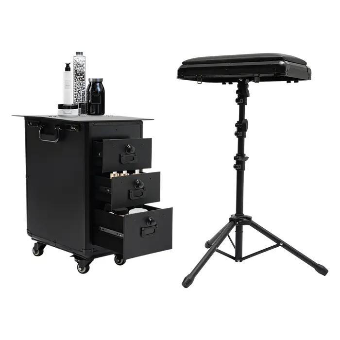 NOUVEAU Trolley de Maquillage Roulant avec Support de Bras pour Tatouage, Valise de Beauté à 3 Tiroi