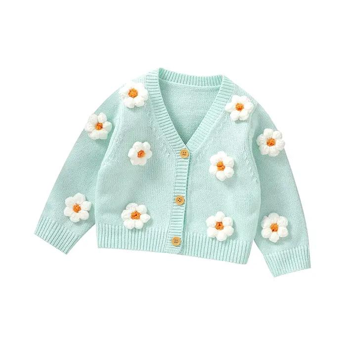 Cardigan tricoté en acrylique pour bébés filles de 6 à 36 mois, doux, manches longues, col en v, sim