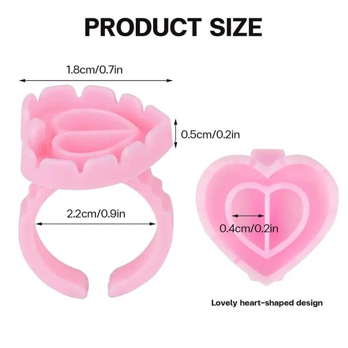 Anneau de colle en plastique jetable en forme de cœur, 100 pièces, tasse d'extension de cils, suppor