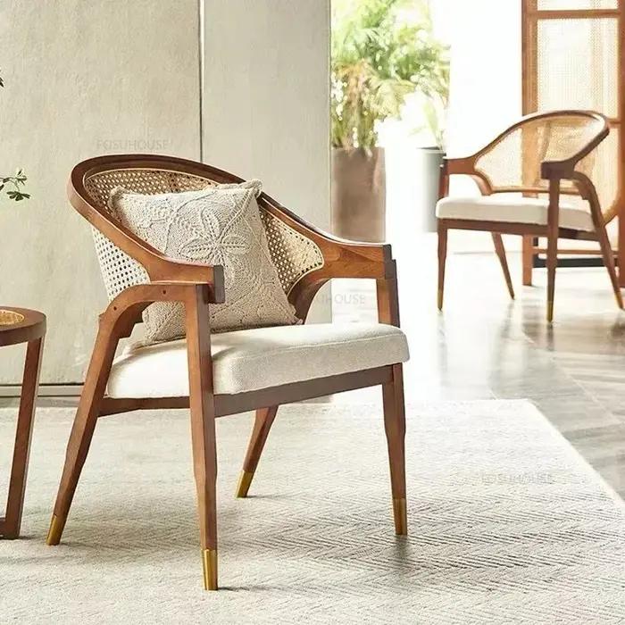 Chaises de salle à manger rétro nordiques, meubles de maison en bois massif et rotin, chaise de lois