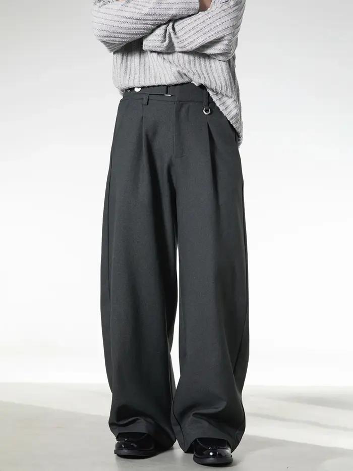 Pantalon drapé rétro pour hommes, taille réglable, décontracté, plissé, respirant, doux, jambe droit