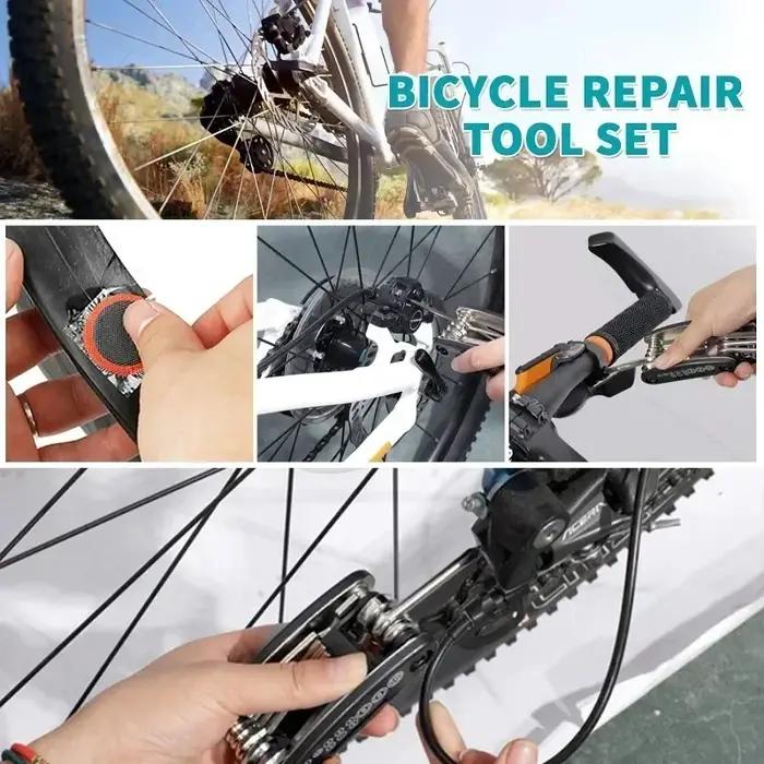 Kit d'outils de réparation de vélos avec patch de pneu et pompe pour vélos de route et de montagne accessoires de réparation pour cyclistes sorties en plein air