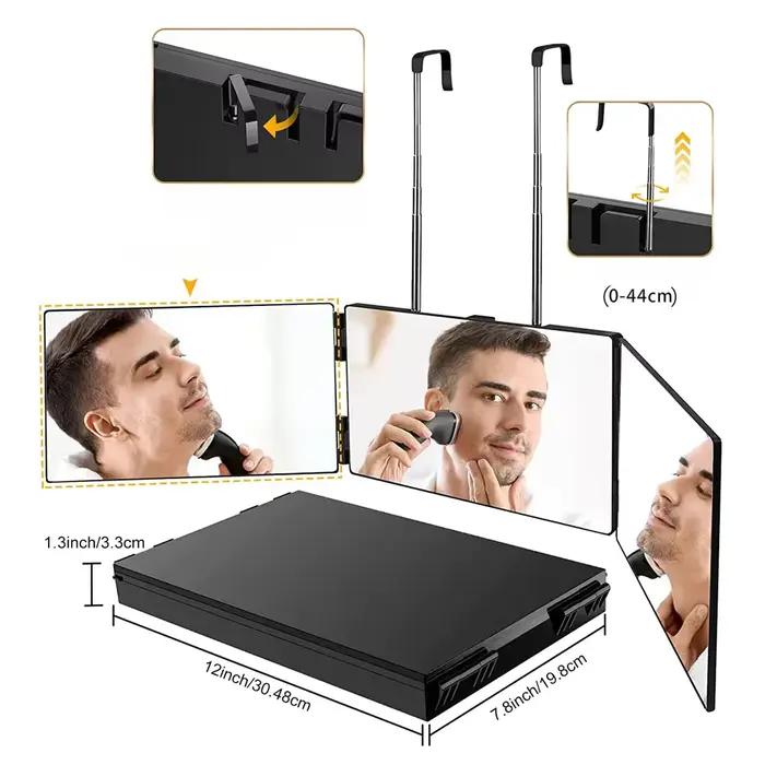 Miroir compact à 3 voies pour couper les cheveux, miroir cosmétique portable à trois volets, miroir