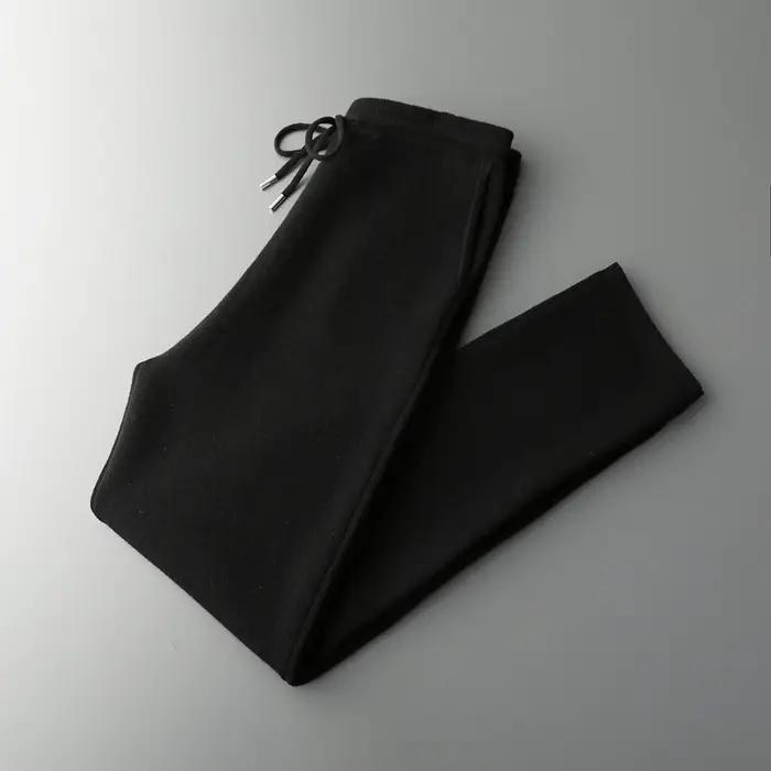 Pantalon épais taille haute pour hommes, petit pied, 100% laine mérinos tricotée, décontracté, mode,