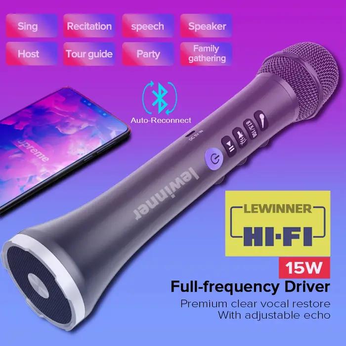 Lewinner – Microphone karaoké, haut-parleur sans fil, Bluetooth, 15-20W, avec emballage cadeau, pour