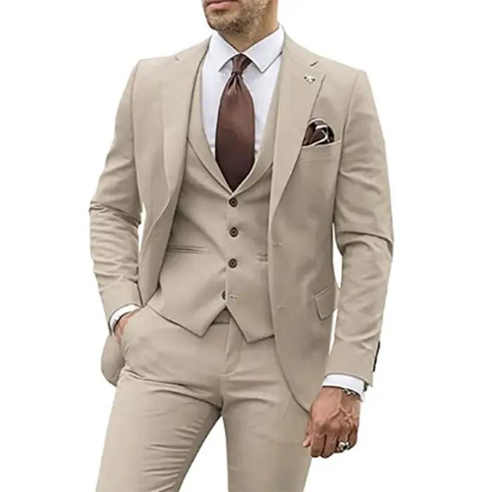 Costumes beiges 3 pièces pour hommes, coupe cintrée, smoking De marié, costumes De mariage, meilleur