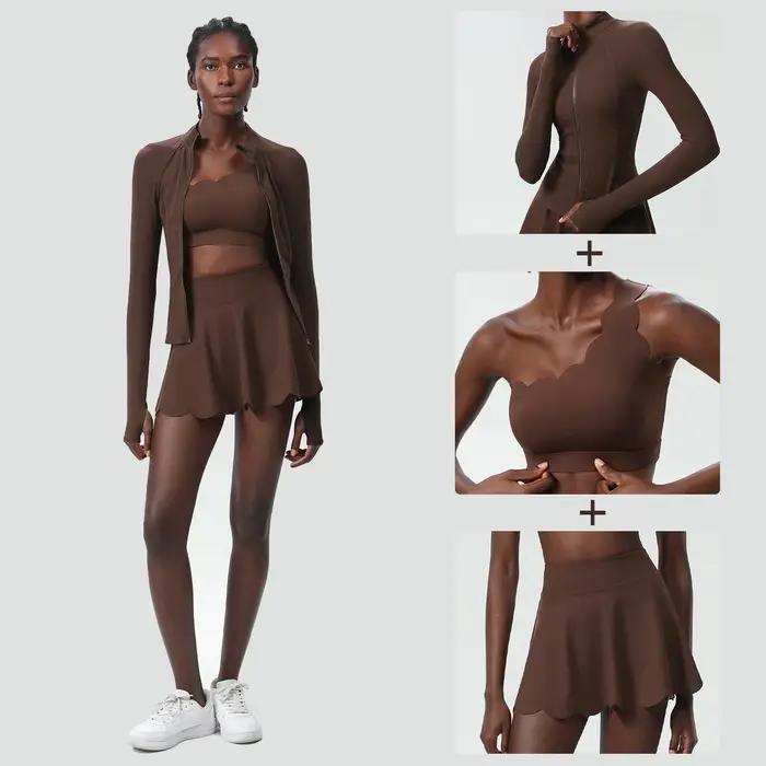 Ensemble de 3 pièces de fitness et de yoga pour femme, vêtements d'entraînement, jupe de tennis, res