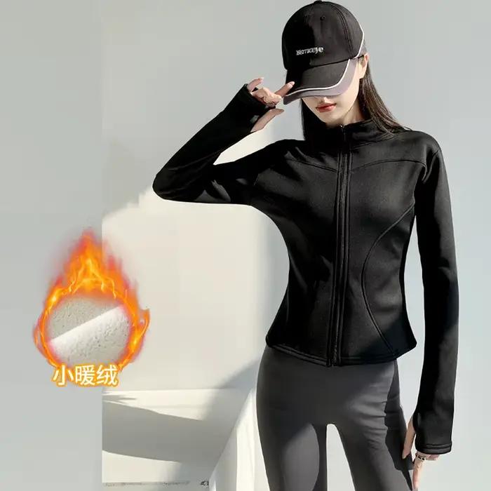 Veste slim fit à manches longues pour femme, manteau polaire chaud et épais avec fermeture éclair co