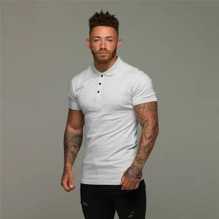 Polo homme manches courtes coton respirant fitness - T-shirt sport musculation course solide