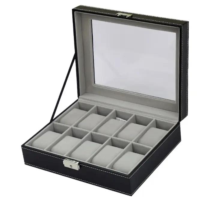 Boîte de montre avec grand couvercle en verre, boîte de montre, 12, 10, 6 emplacements, oreillers perfecWatch, cadeau d'évaluation pour les proches