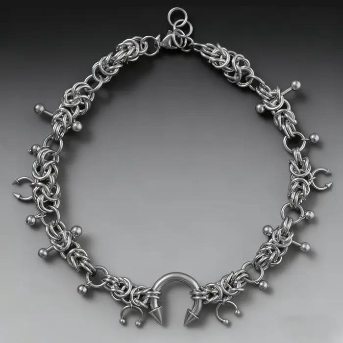 Punk mode acier inoxydable Rivet fer à cheval anneau bricolage pendentif collier pour les femmes Coo