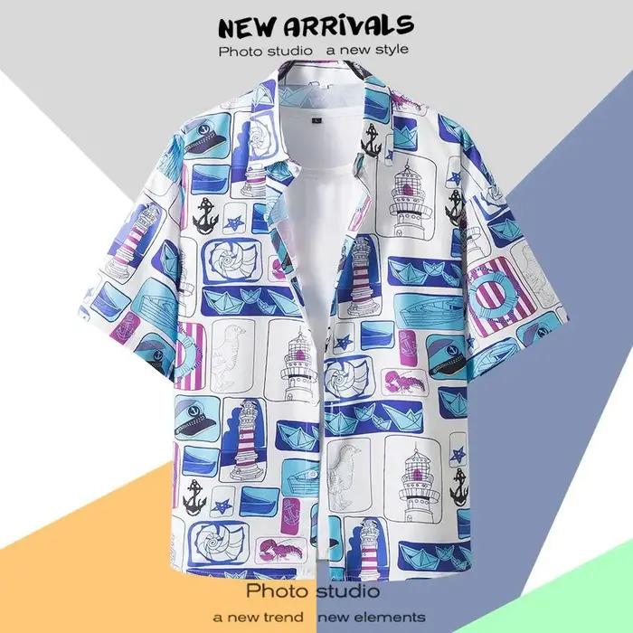 Chemise décontractée à manches courtes pour hommes et femmes, chemise à fleurs de bord de mer hawaïe