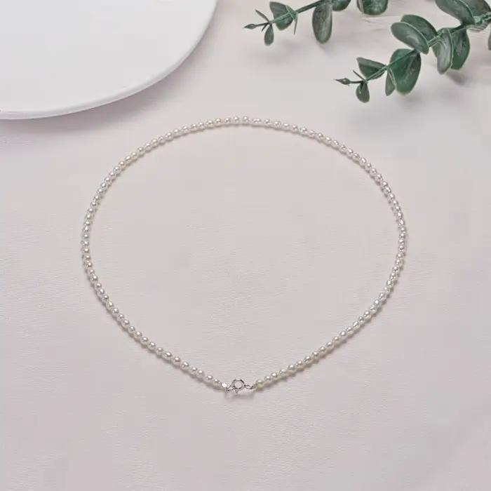 Dainashi 925 argent Sterling 2.5-3.5mm forme de riz colliers de perles d'eau douce 40cm de longueur