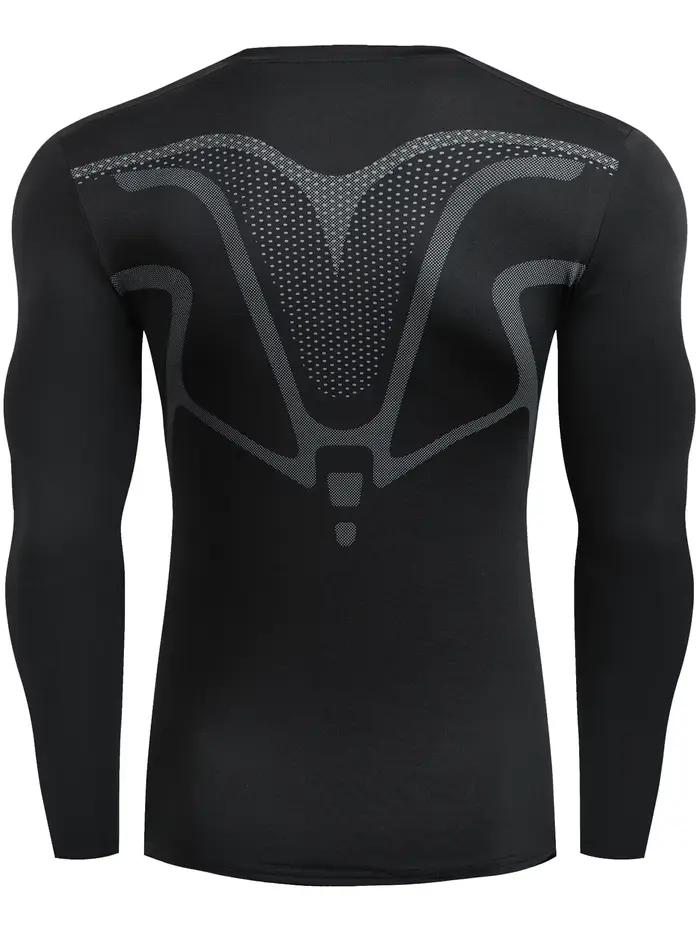 Chemise de sport à manches longues à compression respirante pour hommes – Vêtements de sport à col r