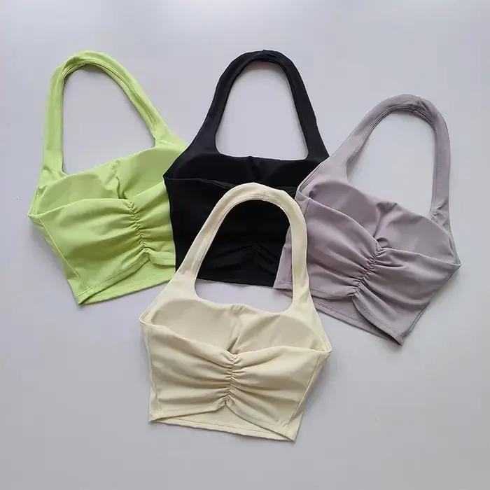 Camisole yoga rembourrée dos nu sexy femme haut court gymnastique soutien-gorge fitness respirant
