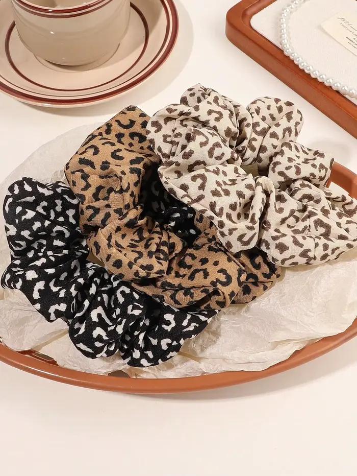Chouchous pour cheveux en tissu imprimé léopard Vintage, 3 pièces, accessoires pour cheveux quotidie