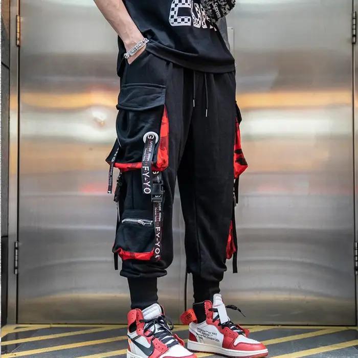 Pantalon Cargo pour hommes, décontracté, Hip Hop, couleur frappée, poches multiples, Streetwear, rub