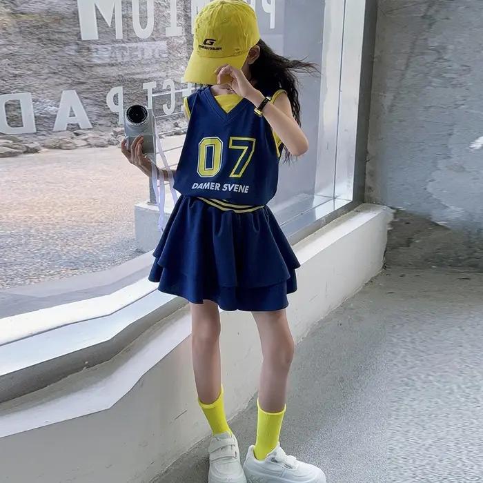 Ensemble de vêtements pour filles, costumes deux pièces pour enfants, t-shirt + short de Style sport