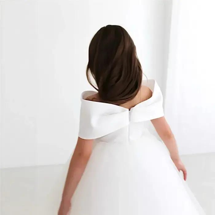 Robe Tutu Princesse à Nœud pour Bébé Fille, Épaules Dénudées, Élégante en Tulle, pour Mariage, Anniv