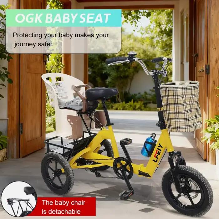 Tricycle Électrique Pliable Double Siège Adulte Enfant Vitesse Sécurité Autonomie Portée 70Km Confort Pratique Occasions Familiales Parc Visites