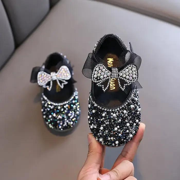 Chaussures de princesse à paillettes et strass pour filles, chaussures de danse de fête pour enfants