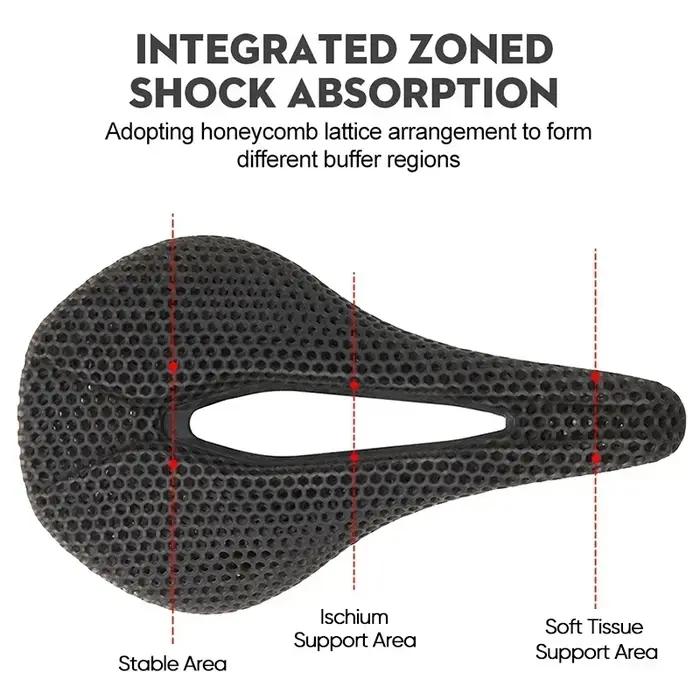 Selle de vélo imprimée en 3D ultralégère en Fiber de carbone, coussin de siège de vélo de route et d