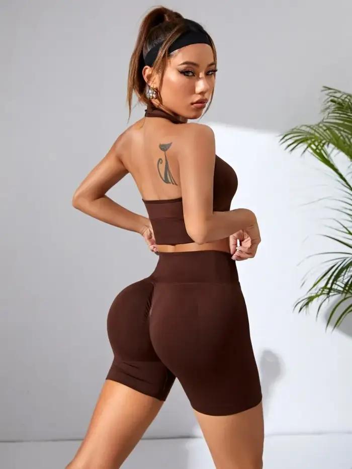 Ensemble fitness sexy 2 pièces sans coutures soutien-gorge sport shorts yoga hip lift pour femmes yoga fitness activité sportive